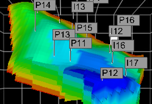 Namorado field: Porosity Map 3D including wells perforations