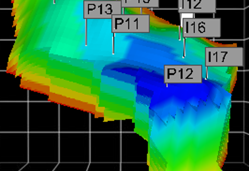 Namorado field: Porosity Map 3D including wells perforations