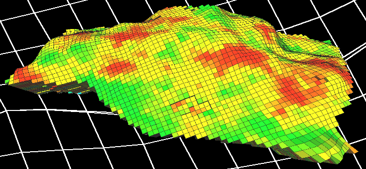 Namorado field: Porosity Map 3D including wells perforations