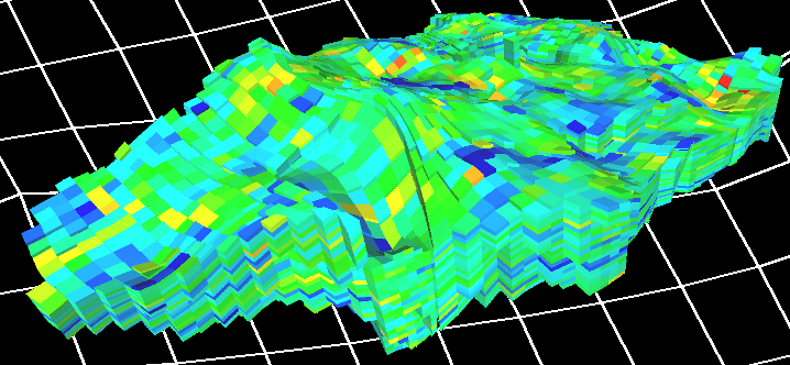 Namorado field: Porosity Map 3D including wells perforations