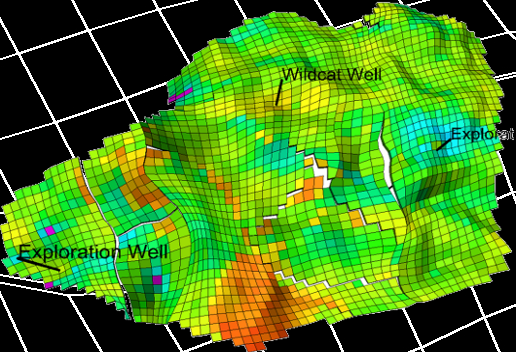 Namorado field: Porosity Map 3D including wells perforations