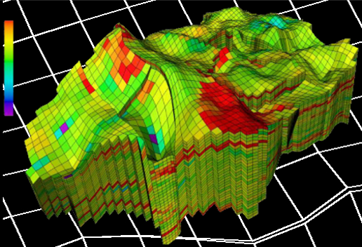 Namorado field: Porosity Map 3D including wells perforations